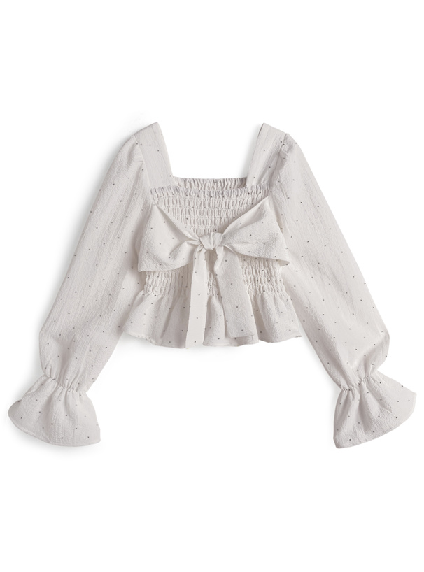 リボンシャーリングラインストーントップス