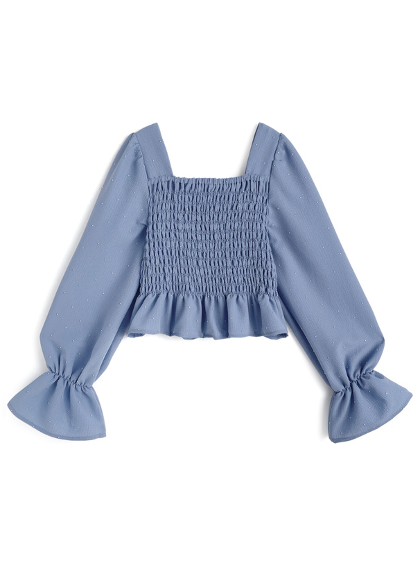 リボンシャーリングラインストーントップス