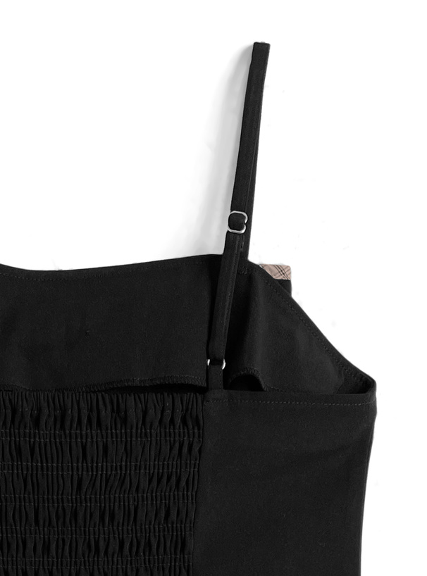 チェック柄パイピングビッグリボンビスチェ×フレアスカートパンツセットアップ