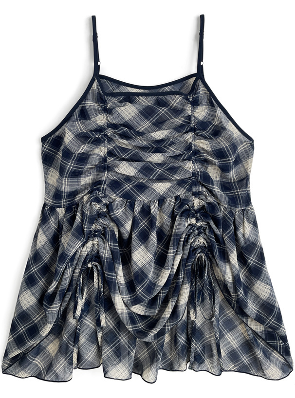 チェック柄ドロストキャミソールチュニック