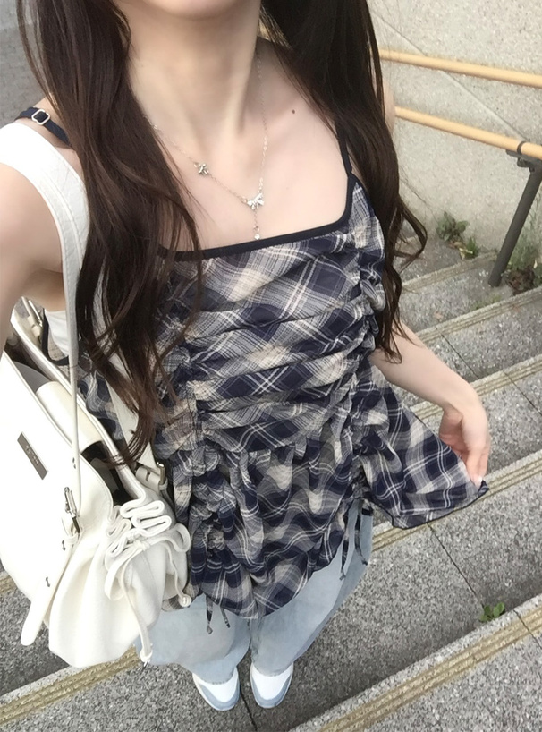 チェック柄ドロストキャミソールチュニック