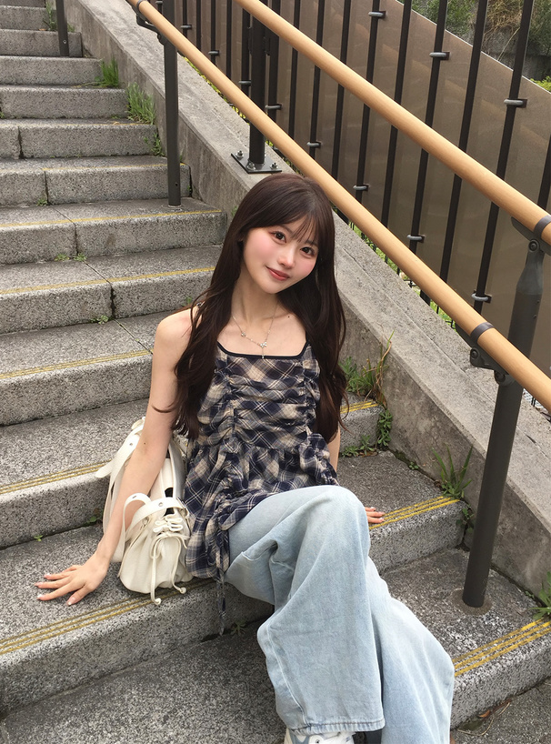 チェック柄ドロストキャミソールチュニック