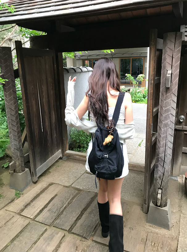 ドット柄ギャザーリボンキャミソール