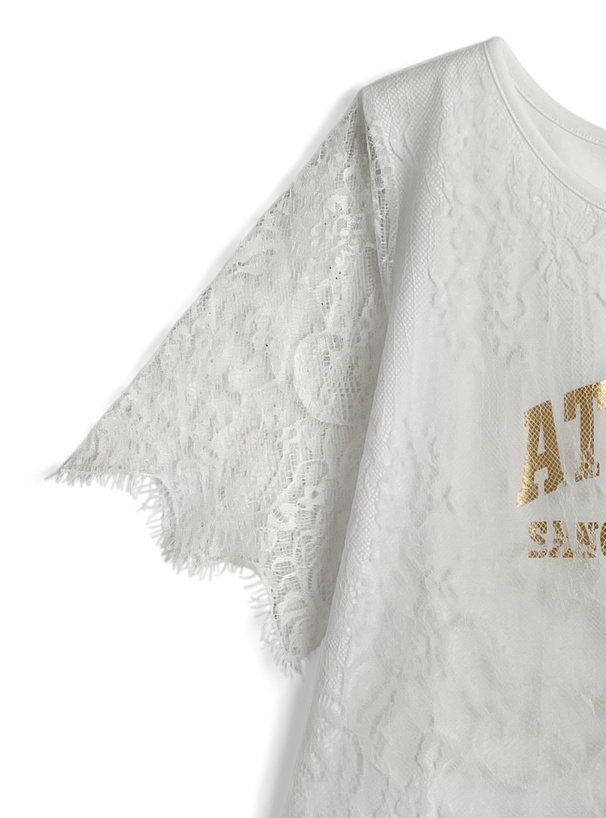 接触冷感メタリックロゴプリントレースTシャツ