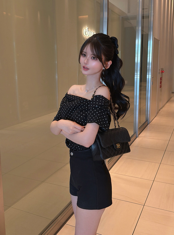 2Wayドット柄ドレープカシュクールトップス