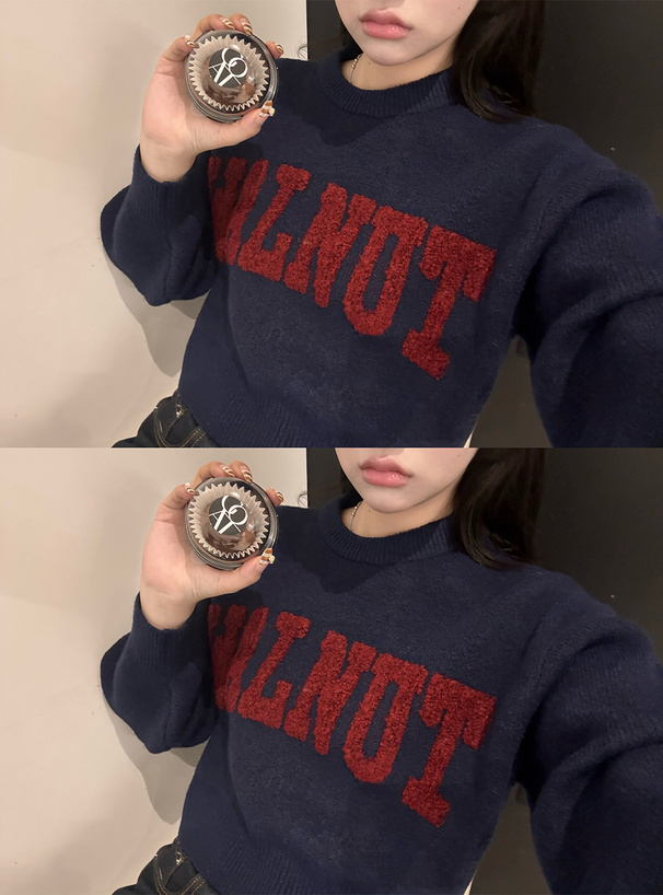 配色ロゴショート丈ニットトップス