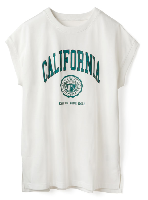 カレッジロゴフレンチスリーブサイドスリットTシャツ