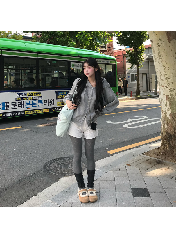 ラインストーンダブルジップスウェットパーカー