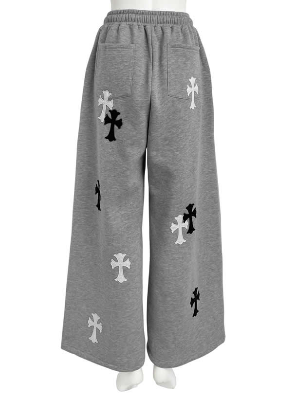 クロスロゴ刺繍ワイドスウェットパンツ