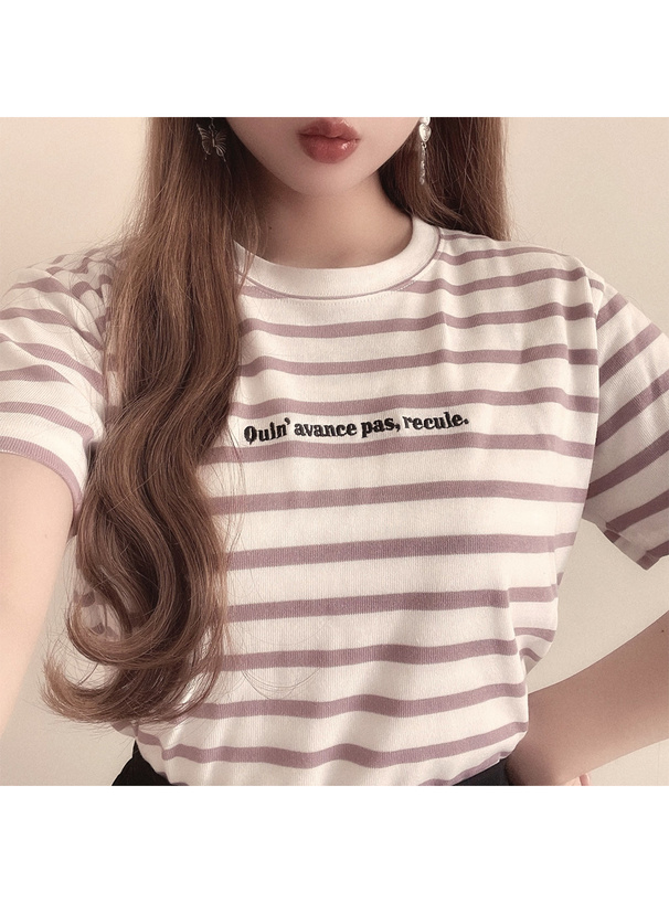 ボーダー柄ロゴ刺繍Tシャツ[pm149] レディースファッション通販のグレイル(GRL)【公式】