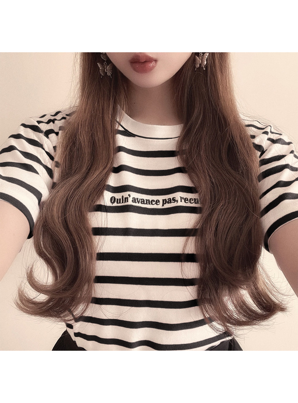 ボーダー柄ロゴ刺繍Tシャツ