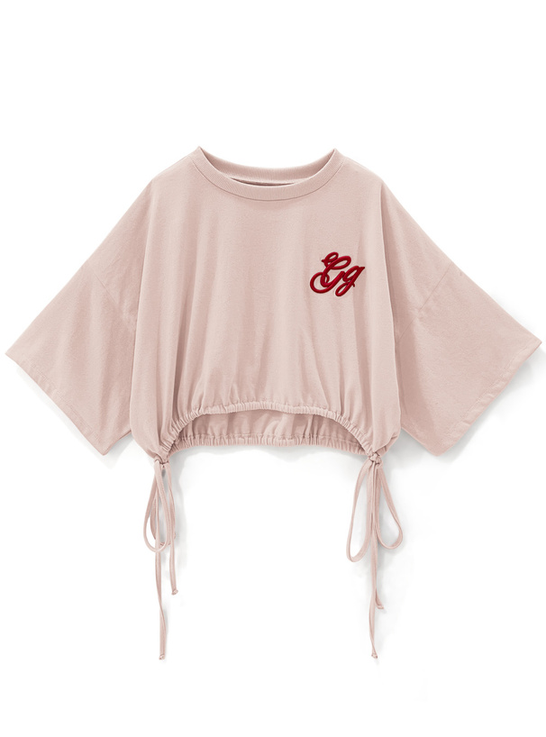 ロゴ刺繍サイドリボンクロップド丈Tシャツ[pm182] | レディース