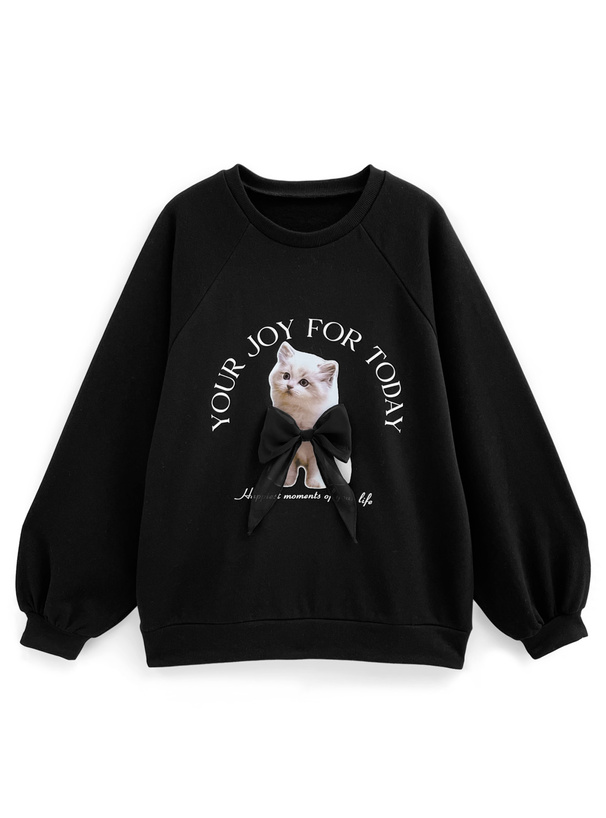 キャットプリントリボンスウェットトップス[pm534] | レディース