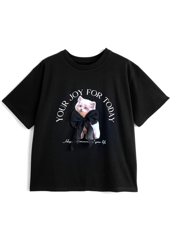 キャットプリントリボンロゴTシャツ