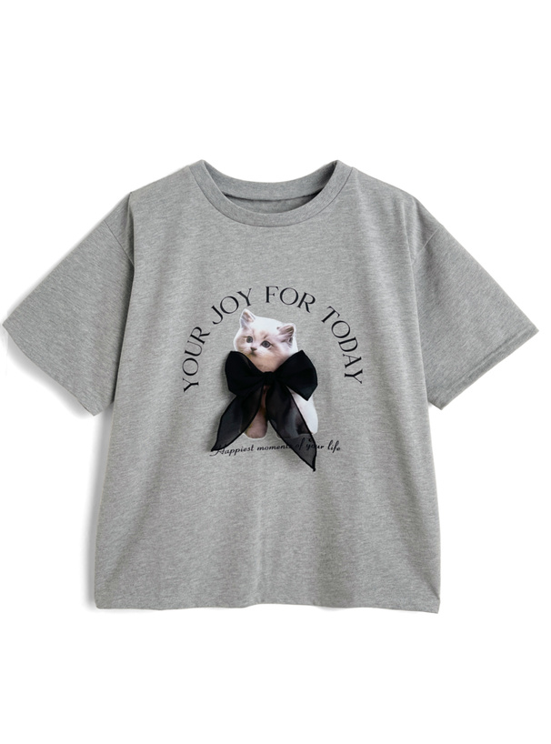 キャットプリントリボンロゴTシャツ