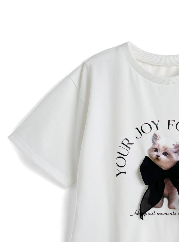 キャットプリントリボンロゴTシャツ