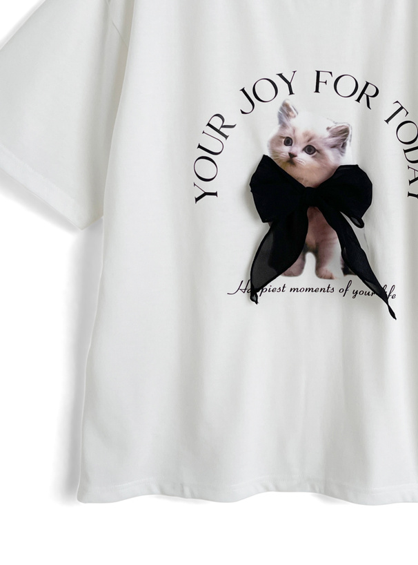 キャットプリントリボンロゴTシャツ