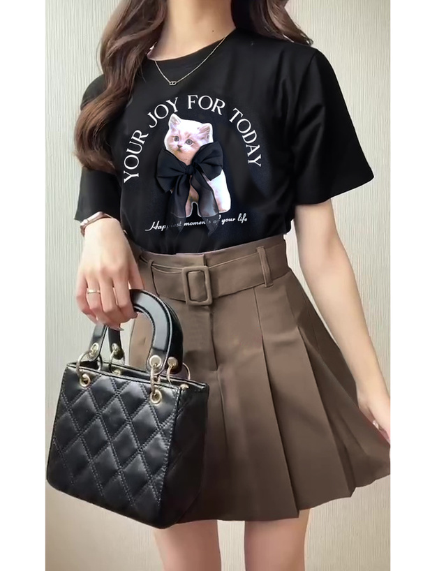 キャットプリントリボンロゴTシャツ