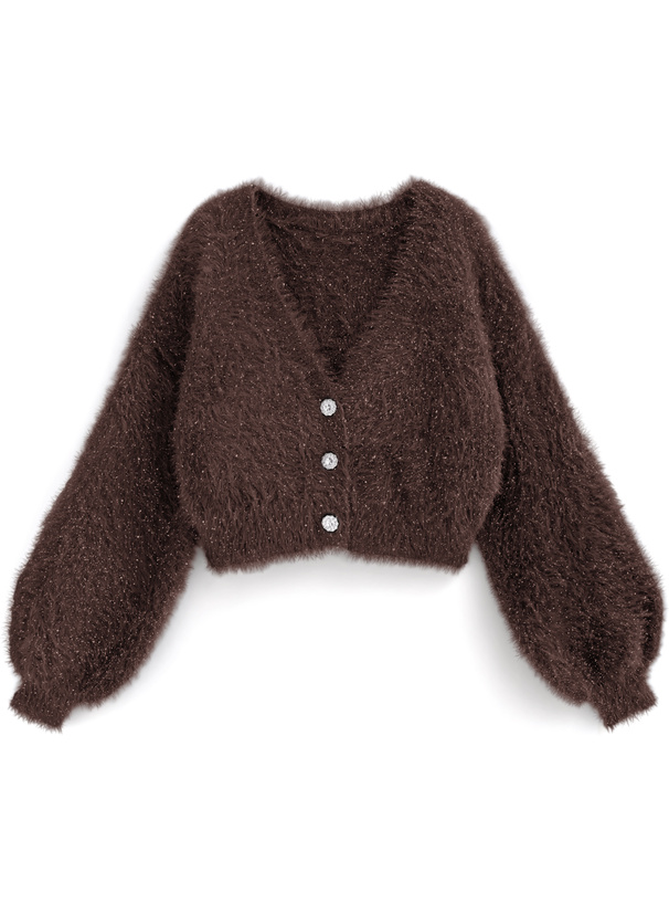 ビジューボタンラメシャギーニットカーディガン