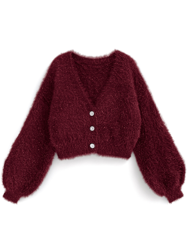 ビジューボタンラメシャギーニットカーディガン