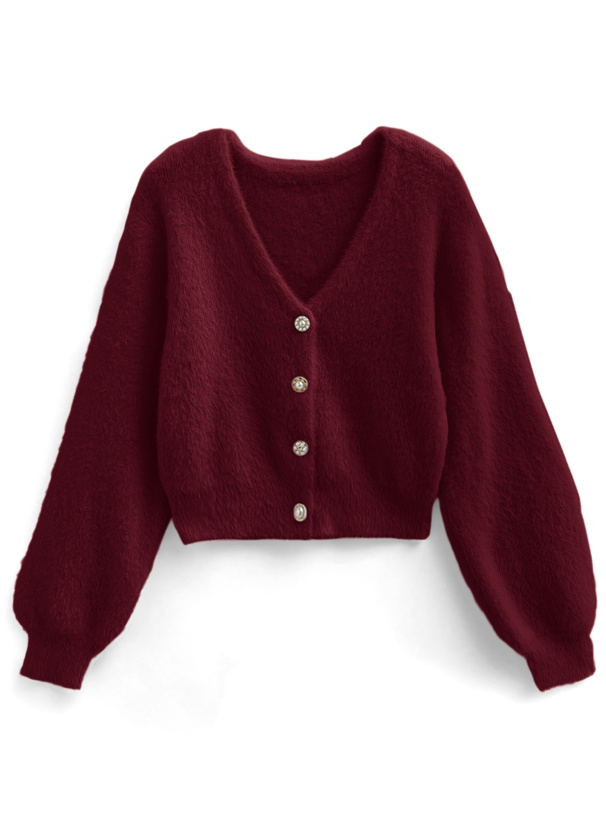 パールボタンシャギーニットカーディガン