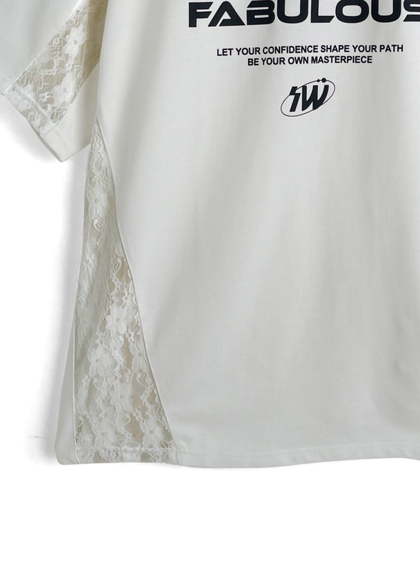 サイドレース配色ラインロゴプリントTシャツ
