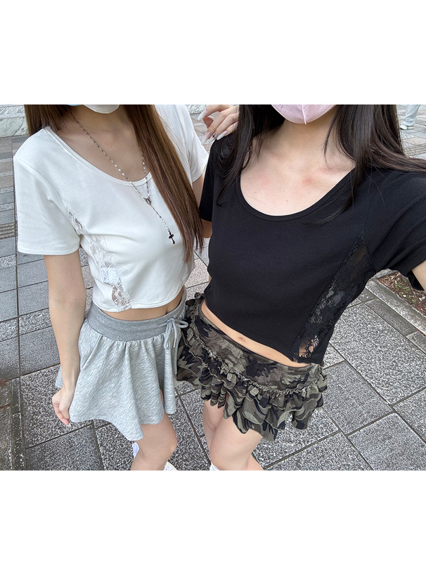 サイドレースショート丈Tシャツ