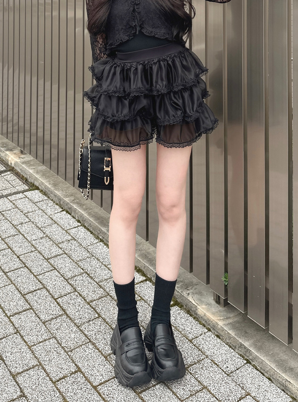 インパン裏地付きレースフリルティアードスカート