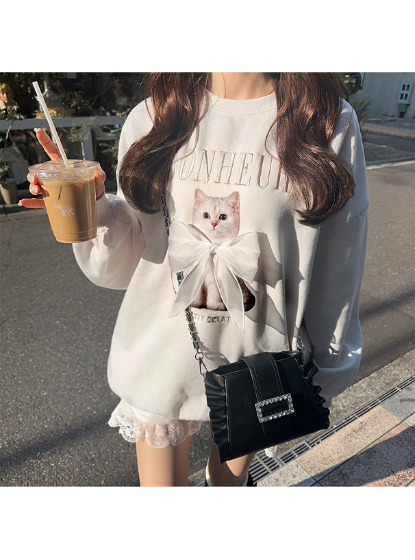 ロゴ刺繍キャットリボンスウェットトップス