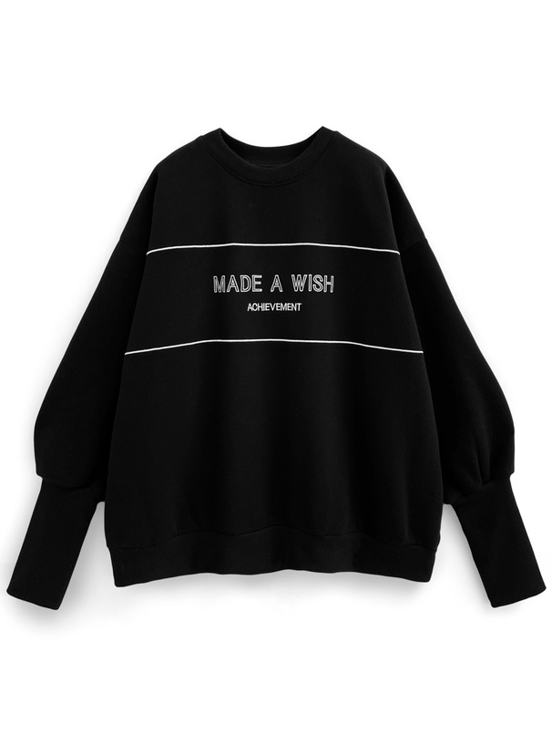 ロゴ刺繍リブスリーブ裏起毛スウェットトップス
