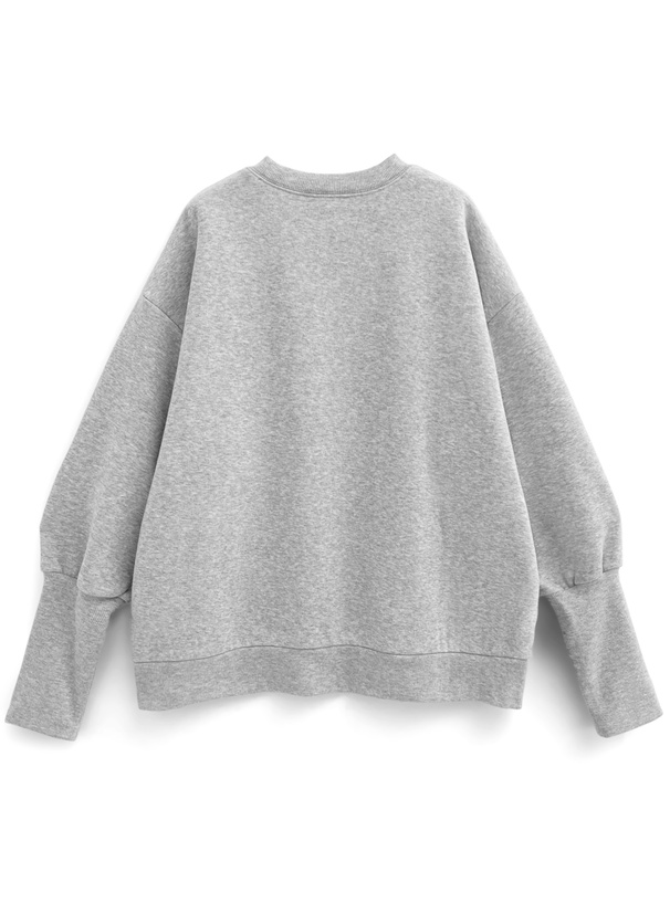 ロゴ刺繍リブスリーブ裏起毛スウェットトップス