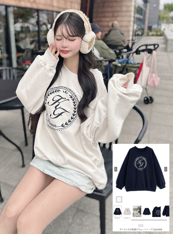 サークルロゴ刺繍スウェットトップス[pm604] | レディースファッション