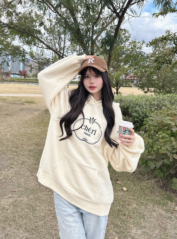 ロゴ刺繍裏起毛スウェットパーカー[pm605] | レディースファッション