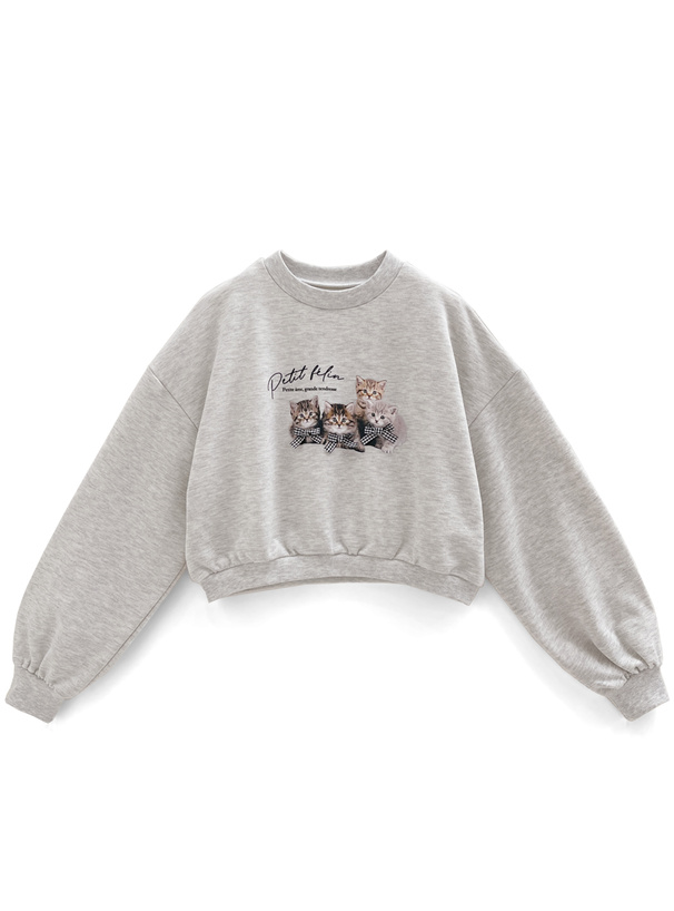 キャットプリントリボンスウェットトップス