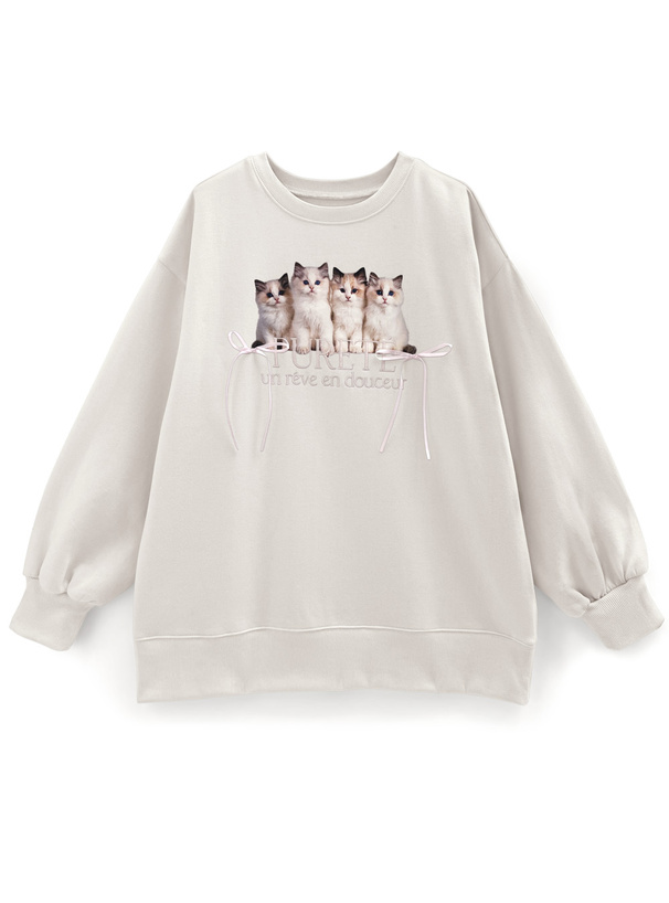 キャットロゴ刺繍リボンスウェットトップス
