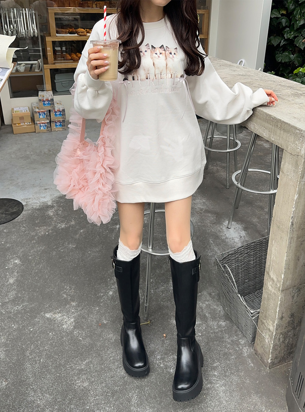 キャットロゴ刺繍リボンスウェットトップス
