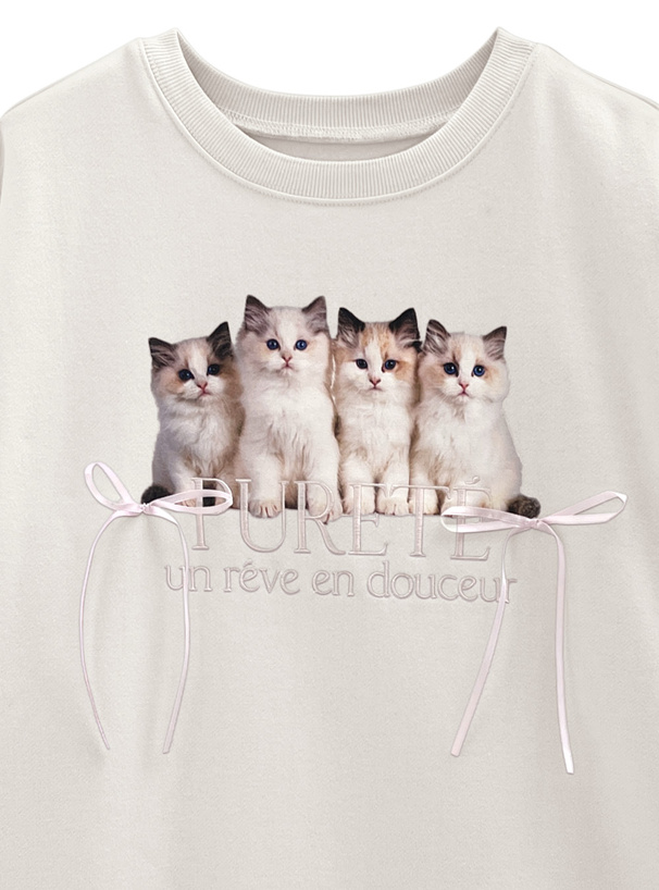 キャットロゴ刺繍リボンスウェットトップス
