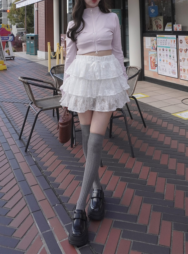 インパン裏地付き花柄レースティアードミニスカート[pm627 インパン裏地付き花柄レースティアードミニスカート[pm627