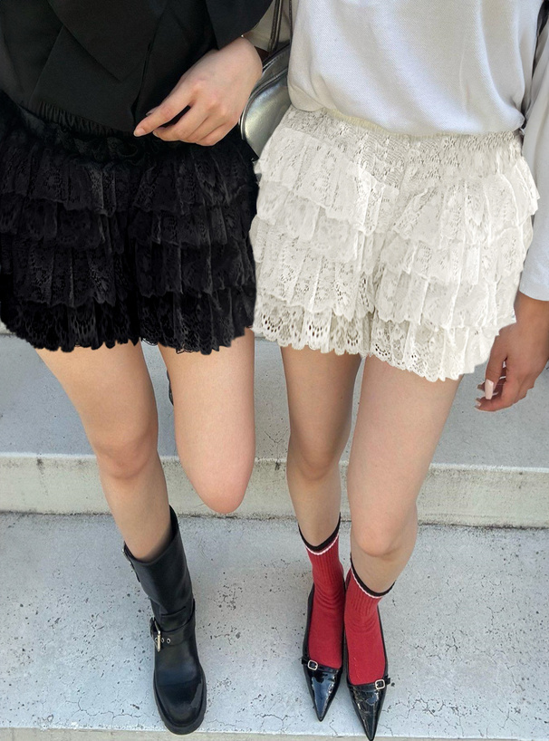 レースティアードショートパンツ
