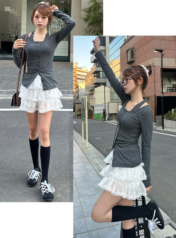 レースティアードショートパンツ