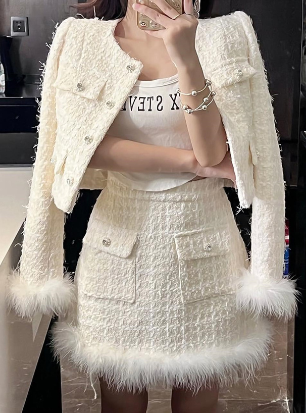 フェザーツイードジャケット×インパン裏地付きスカート フェザーツイードジャケット×インパン裏地付きスカート