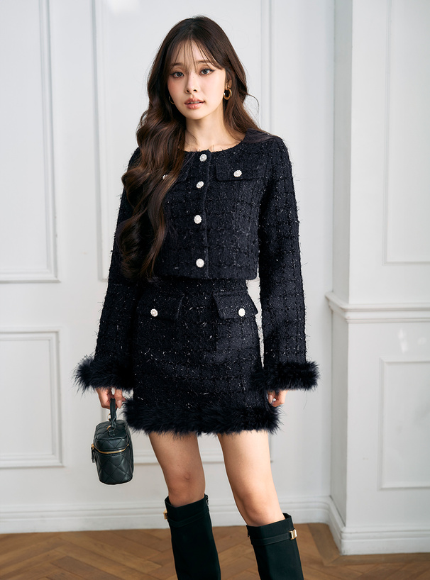 フェザーツイードジャケット×インパン裏地付きスカート