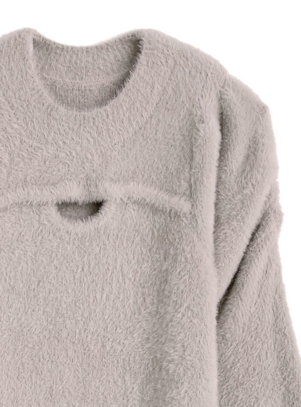 フロントオープン編み上げリボンシャギーニットワンピース