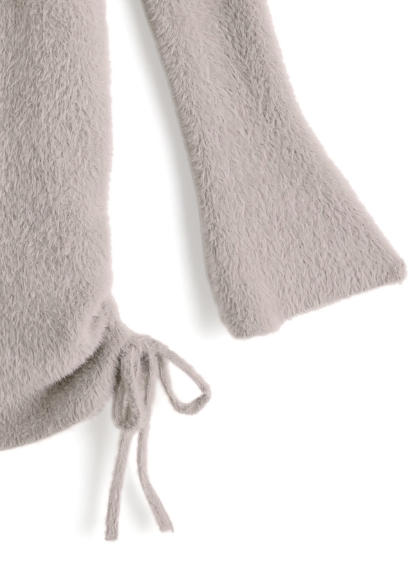 フロントオープン編み上げリボンシャギーニットワンピース