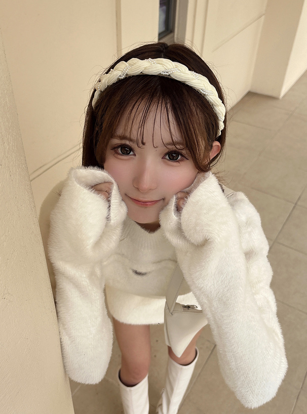 フロントオープン編み上げリボンシャギーニットワンピース