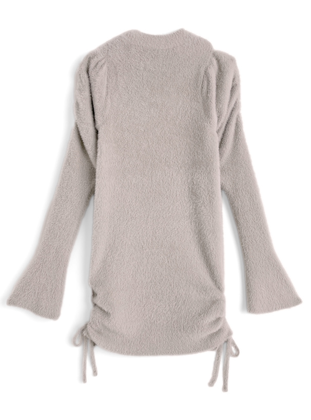 フロントオープン編み上げリボンシャギーニットワンピース