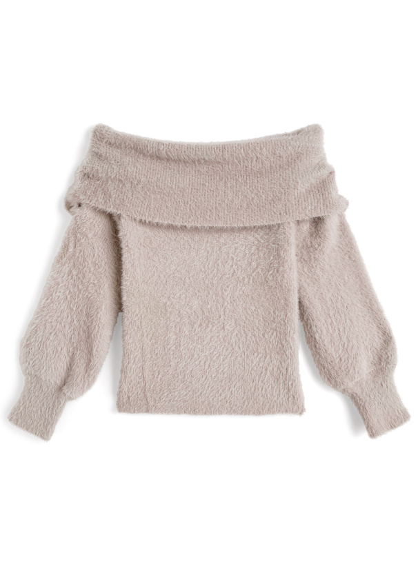 シャギーオフショルダーニットトップス