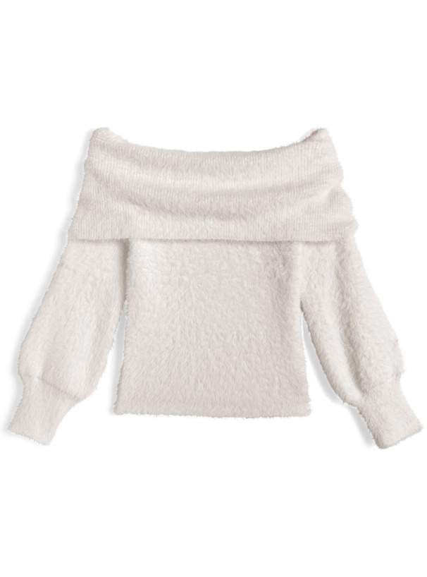 シャギーオフショルダーニットトップス