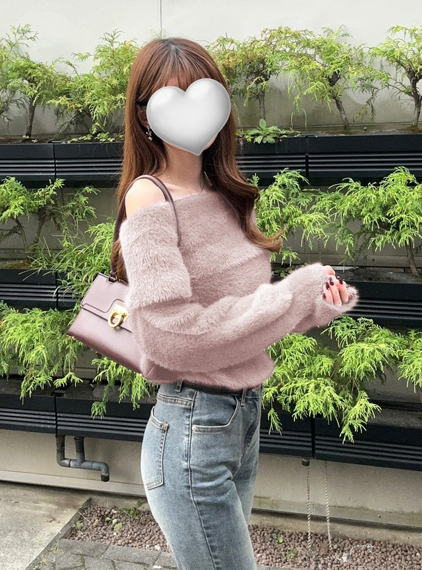 シャギーオフショルダーニットトップス