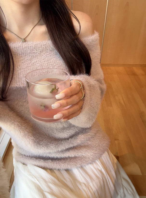 シャギーオフショルダーニットトップス